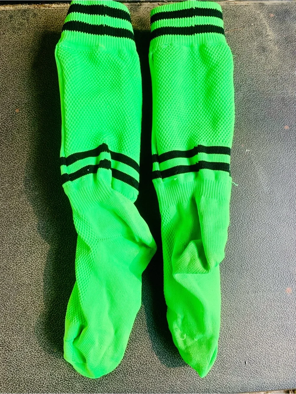 Men's Shin guard High-Visibility Green Athletic Socks with Black Stripes